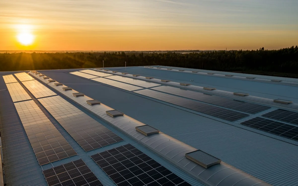 Solar panels installed outdoors in clear sunlight
